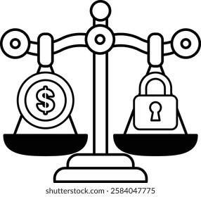 A scale with a dollar sign on one side and a lock on the other. The dollar sign represents money, while the lock represents security. The image conveys the idea that money is valuable