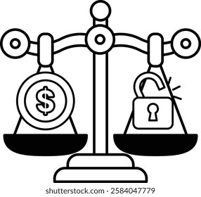 A scale with a dollar sign on one side and a lock on the other. The dollar sign represents money, while the lock represents security. The image conveys the idea that money is valuable