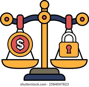 A scale with a dollar sign on one side and a lock on the other. The dollar sign represents money, while the lock represents security. The image conveys the idea that money is valuable