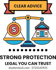Una balanza con un signo de dólar en un lado y una casa en el otro. La escala está equilibrada, con el signo del dólar a la izquierda y la casa a la derecha