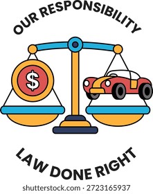 Una balanza con un signo de dólar en un lado y un coche en el otro. La escala está equilibrada