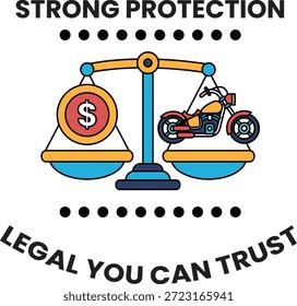 A scale with a dollar sign on one side and a motorcycle on the other.