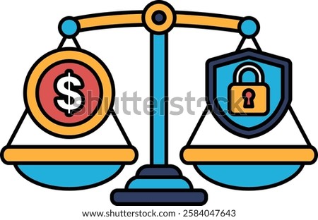 A scale with a dollar sign on one side and a lock on the other. The dollar sign represents money, while the lock represents security. The image conveys the idea that money is valuable