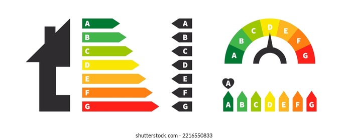 Scale of energy efficiency of the house. Energy efficiency and rating chart. Vector illustration