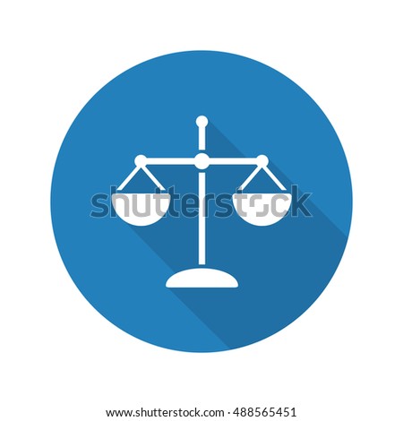 Scale flat design long shadow icon. Scales of justice. Law and jurisprudence vector silhouette symbol