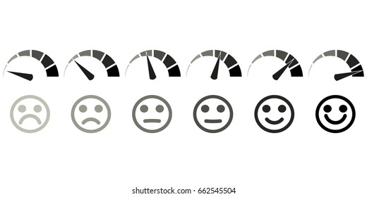  Scale from gray to black and a scale of emotions. Isolated on white background.