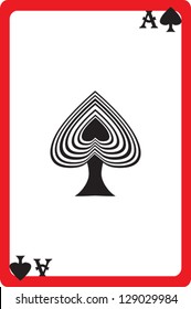 Scale hand drawn illustration of a playing card representing the ace of spades, one element of a deck