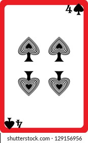 Scale hand drawn illustration of a playing card representing the four of spades, one element of a deck