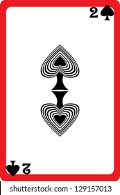 Scale hand drawn illustration of a playing card representing the two of spades, one element of a deck