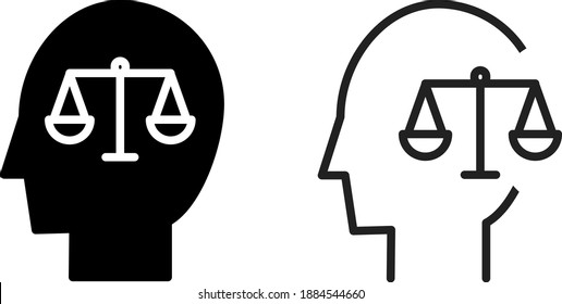 Scale And Head Symbolising Ethics, Ethics Icon, Vector Line Illustration