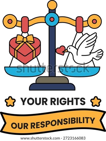A scale with a heart and a bird on it. The heart is on the left side of the scale and the bird is on the right side. The scale is titled "Your Rights"