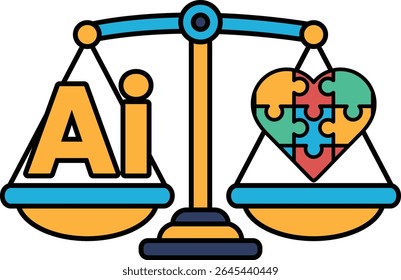 A scale with a heart and the letters AI on it. The scale is balanced with the heart on one side and the letters AI on the other