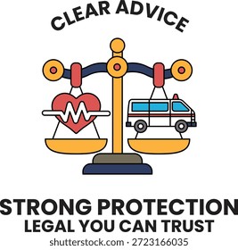 Una balanza con un corazón y una camioneta. Las palabras "protección fuerte" están escritas debajo de la escala