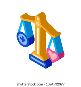 scale heart weight icon vector. isometric scale heart weight sign. color isolated symbol illustration