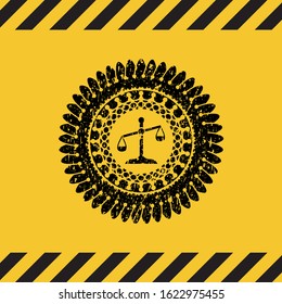 scale icon black grunge emblem with yellow background. Vector Illustration. Detailed.