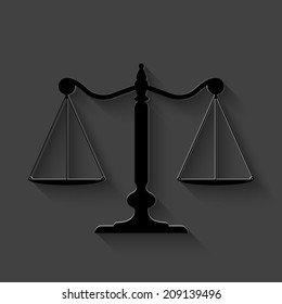 Scale icon - black vector illustration with shadow on dark background