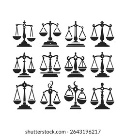 coleção de ícones de escala, escalas de ícone de justiça,escalas vetoriais de fundo branco de justiça 