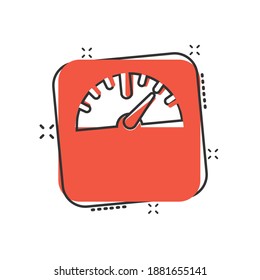 Scale icon in comic style. Balance cartoon vector illustration on white isolated background. Comparison splash effect business concept.