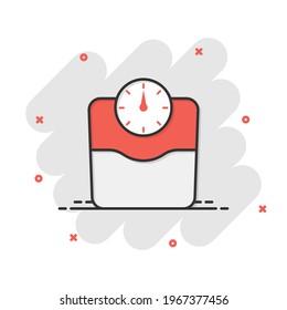 Scale icon in comic style. Balance cartoon vector illustration on white isolated background. Comparison splash effect business concept.