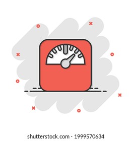 Scale icon in comic style. Balance cartoon vector illustration on white isolated background. Comparison splash effect business concept.