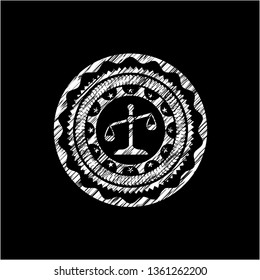 scale icon drawn chalk emblem, retro style, chalk or chalkboard texture