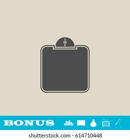 Scale icon flat. Grey pictogram on light background. Vector illustration symbol and bonus button real estate, ottoman, vase, tv, fishing rod