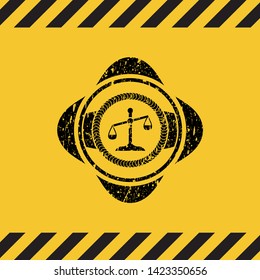 scale icon grunge black emblem with yellow background, warning sign. Vector Illustration. Detailed.