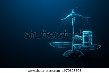 Scale icon Hammer of Justice in the Law and Justice. Low poly schemes, particles, lines, and triangles 3d vector illustration