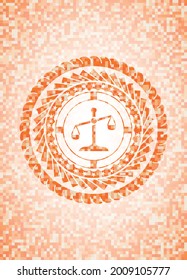 icono de escala dentro del emblema abstracto de mosaico naranja. 