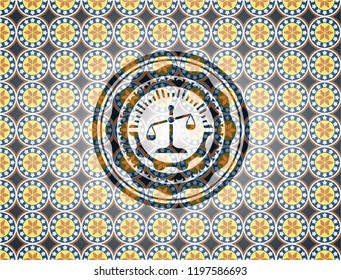 scale icon inside arabesque badge. arabic decoration.