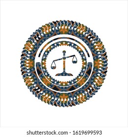 scale icon inside arabesque badge background. arabic decoration.