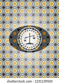 scale icon inside arabic emblem. Arabesque decoration.