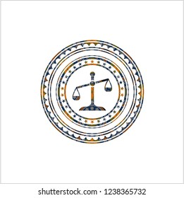 scale icon inside arabic style badge. Arabesque decoration.