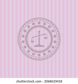 scale icon inside badge with pink background. Detailed design. 