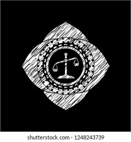 scale icon inside chalkboard emblem