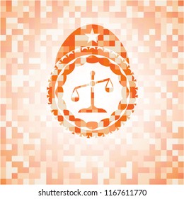scale icon inside orange mosaic emblem with background