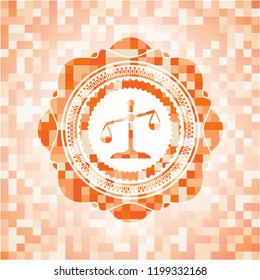 scale icon inside orange mosaic emblem