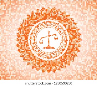 scale icon inside orange mosaic emblem with background