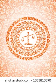 scale icon inside orange mosaic emblem with background