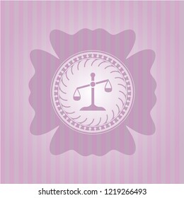 scale icon inside pink emblem