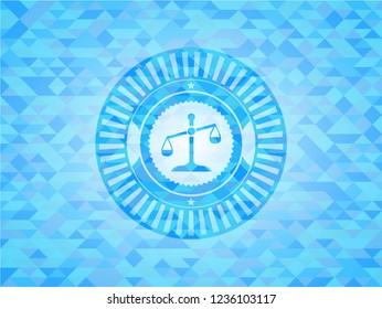 scale icon inside realistic light blue mosaic emblem
