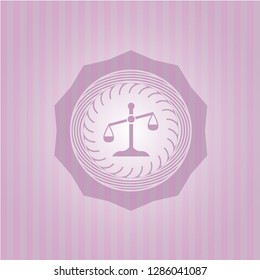 scale icon inside realistic pink emblem