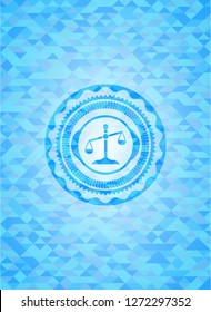 scale icon inside realistic sky blue mosaic emblem