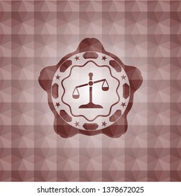 scale icon inside red badge with geometric pattern. Seamless.
