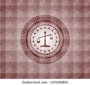 scale icon inside red geometric badge. Seamless.
