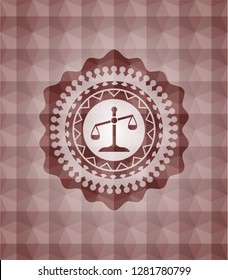 scale icon inside red seamless badge with geometric pattern.