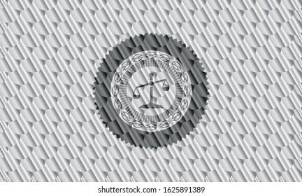 scale icon inside silver badge or emblem. Scales pattern. Vector Illustration. Detailed.