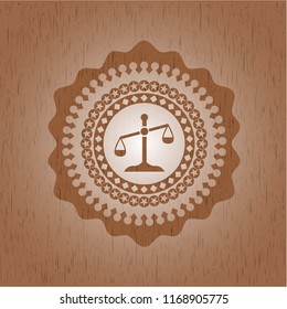 scale icon inside wooden emblem. Vintage.