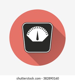 Scale  icon with long shadow, flat design. Vector illustration.