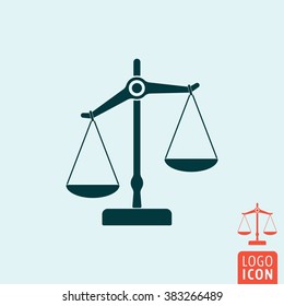 Scale icon. Mechanical scales icon isolated. Scales of justice minimal design. Vector illustration